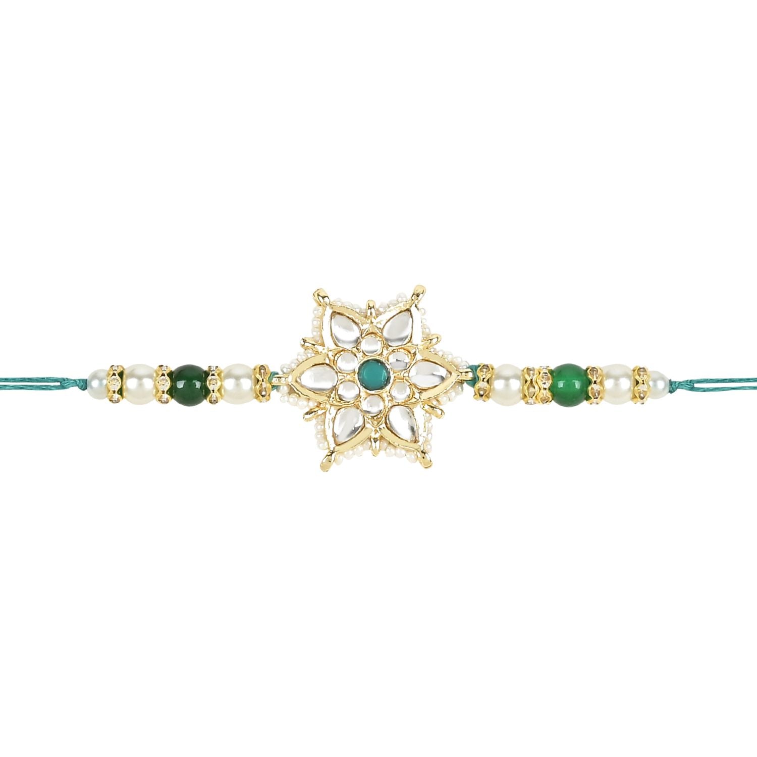 Beautiful Kundan & Pearl Rakhi with Roli Chawal & Card