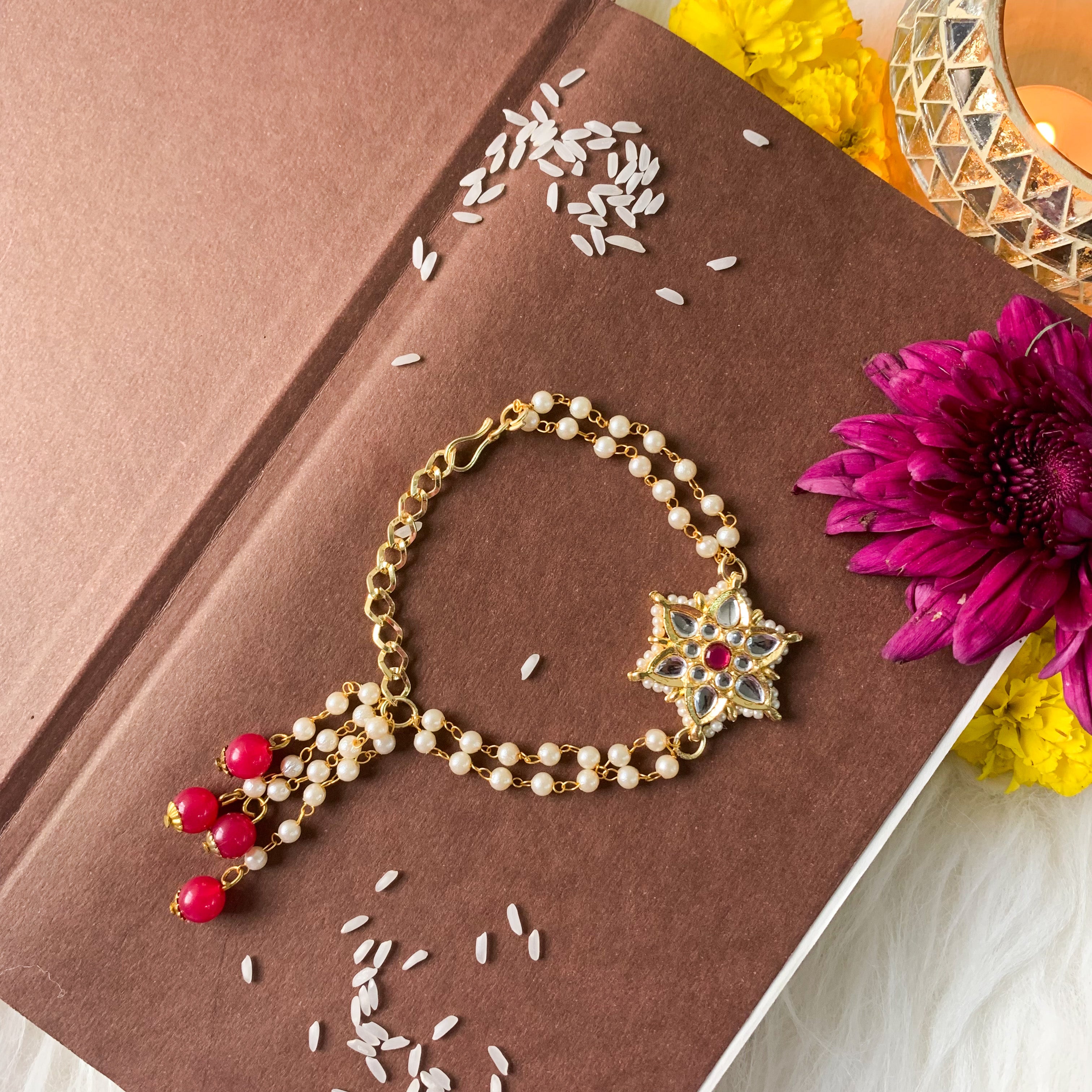 Alluring Pearl & Kundan Lumba Rakhi