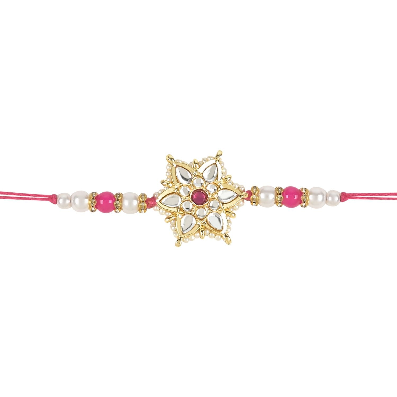 Beautiful Kundan & Pearl Rakhi with Roli Chawal & Card