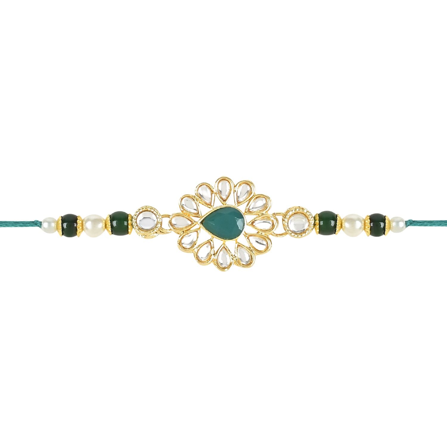Beautiful Kundan & Pearl Rakhi with Roli Chawal & Card