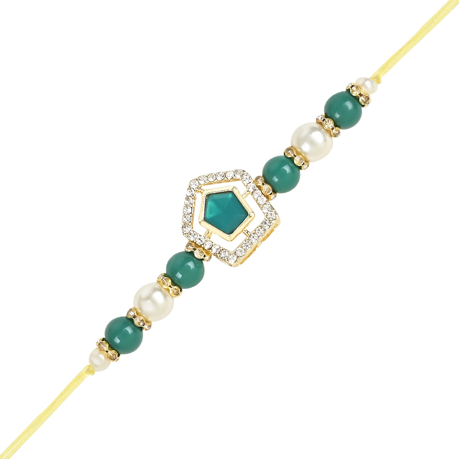 Elegant Bhaiya Bhabhi Lumba & Pearl Rakhi With Roli Chawal & Card