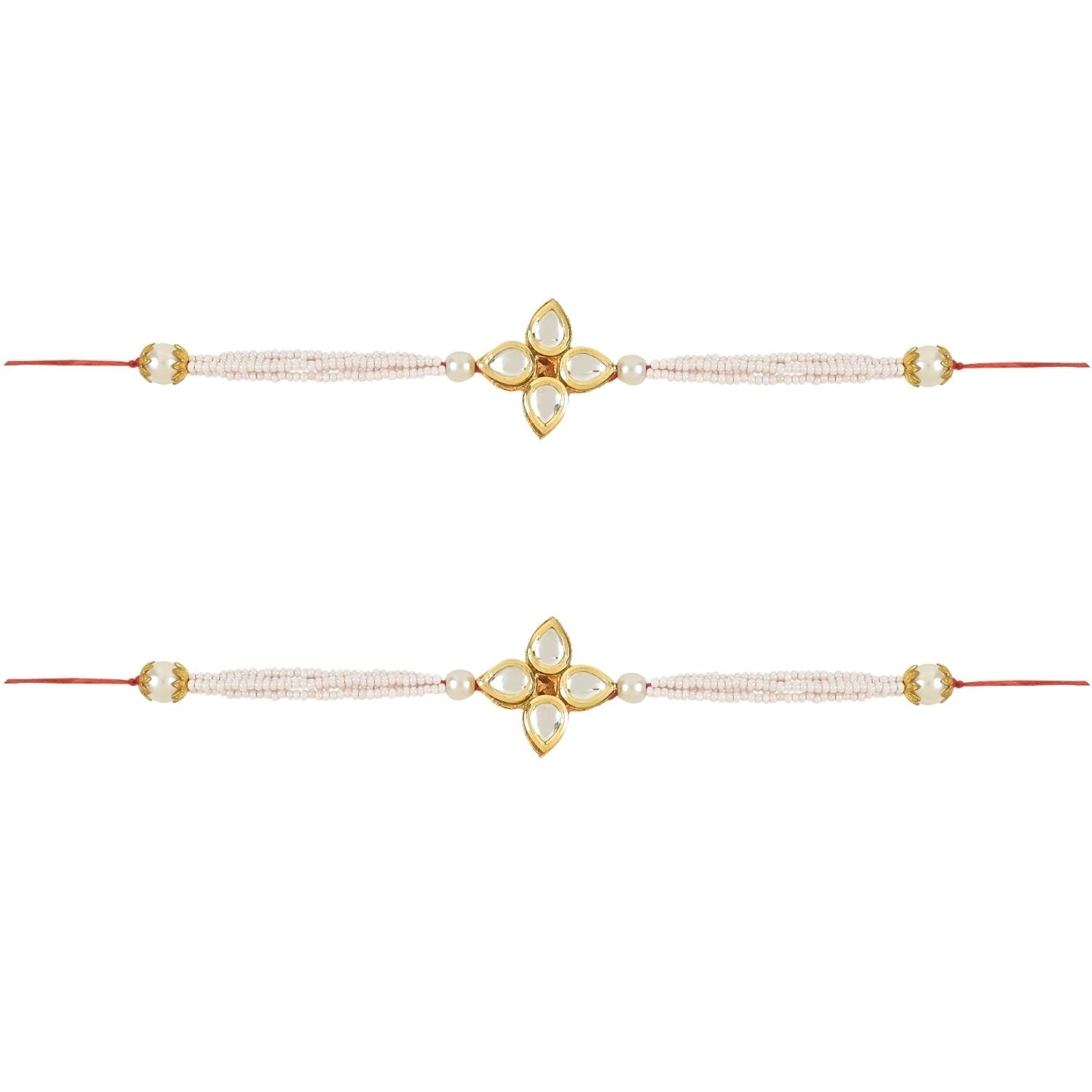 Beautiful Kundan & Pearl Rakhi with Roli Chawal & Card (Pack of 2)