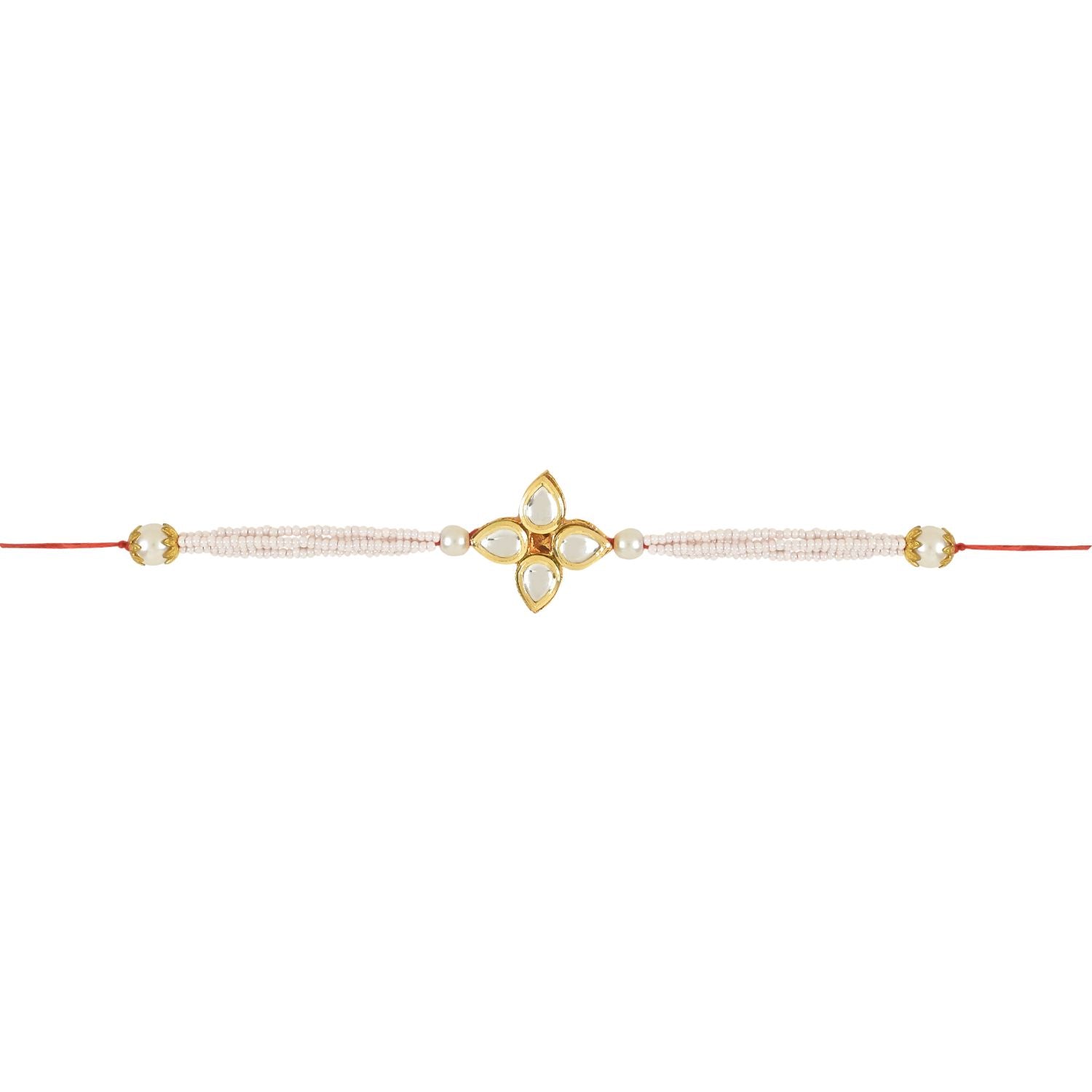 Beautiful Kundan & Pearl Rakhi with Roli Chawal & Card (Pack of 2)