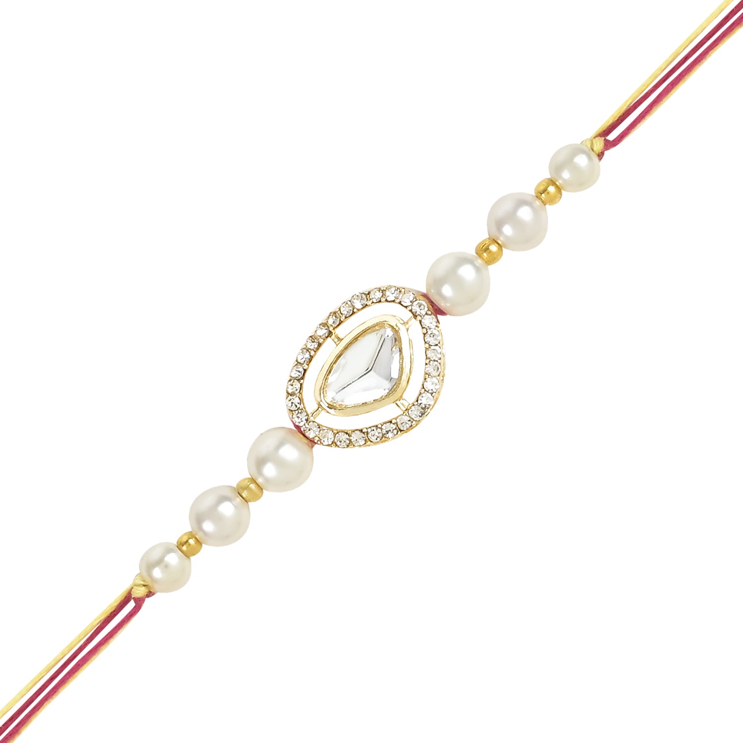 Elegant Bhaiya Bhabhi Lumba & Pearl Rakhi With Roli Chawal & Card