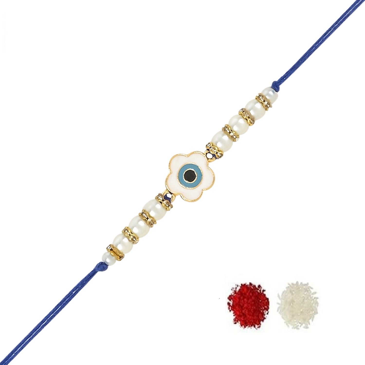 Floral Shape Enamel Bhaiya Rakhi With Roli Chawal & Card