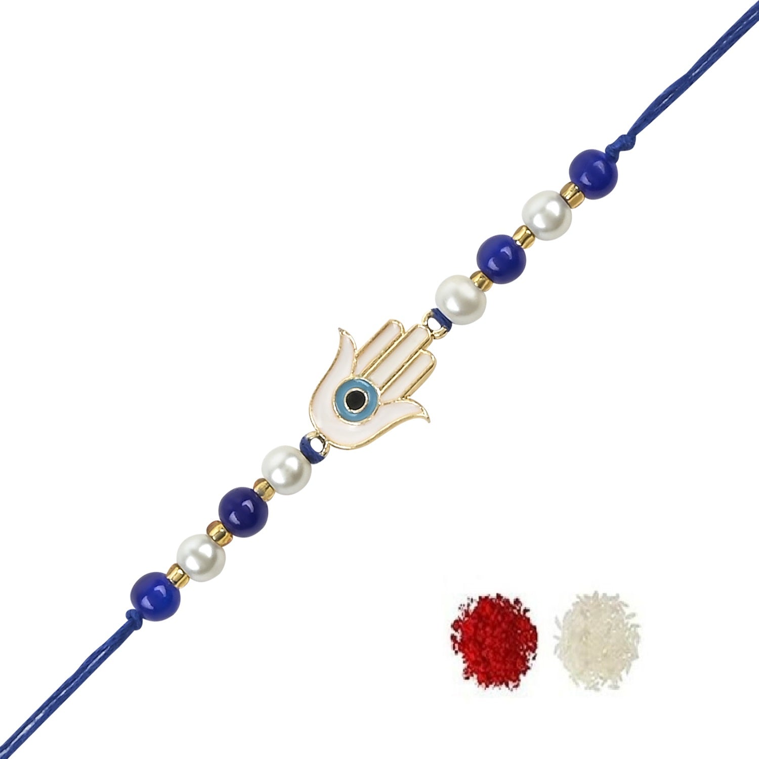 Hamsa Shape Enamel Bhaiya Rakhi With Roli Chawal & Card