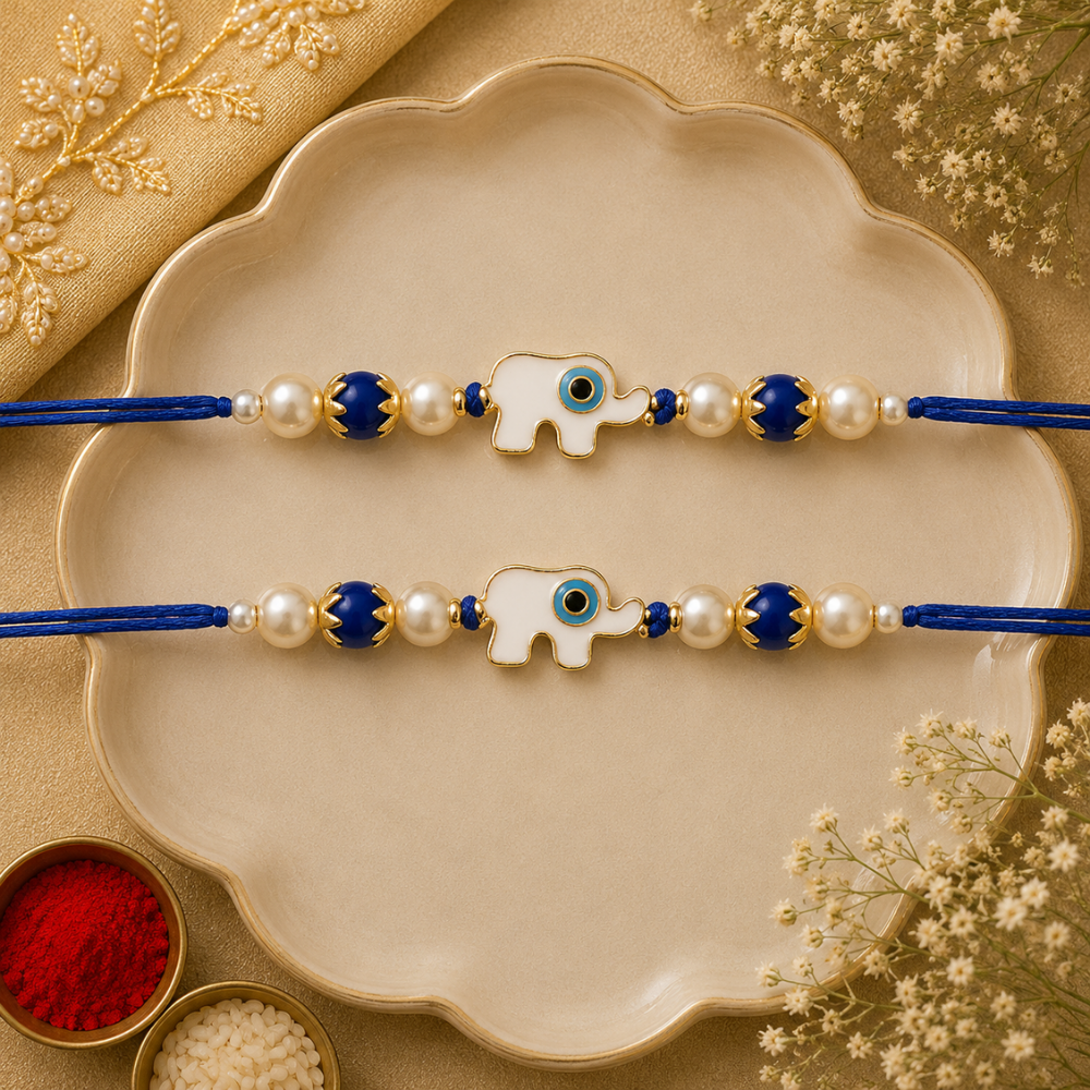 Elephant Shape Enamel Bhaiya Rakhi With Roli Chawal & Card (Pack of 2)