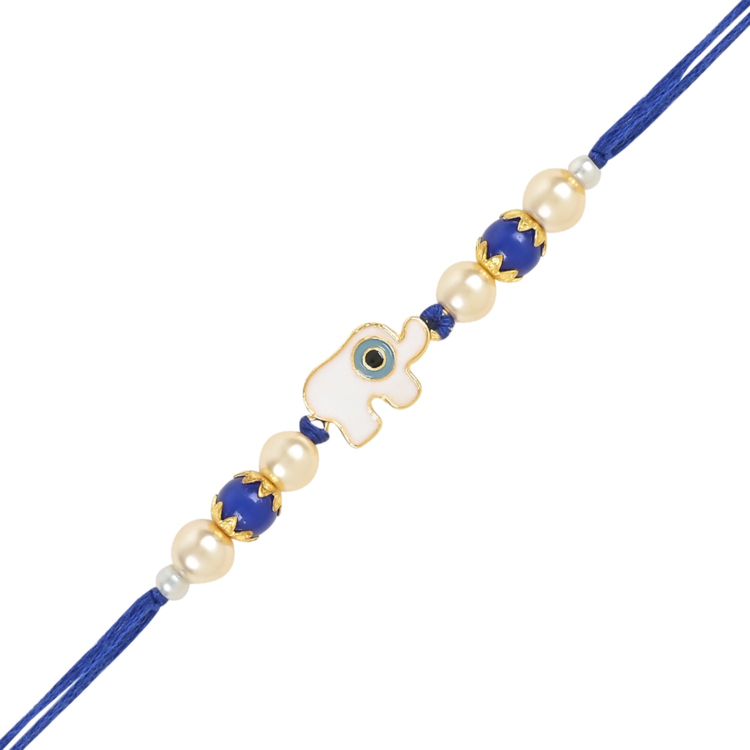 Elephant Shape Enamel Bhaiya Bhabhi Lumba Bracelet & Rakhi With Roli Chawal & Card