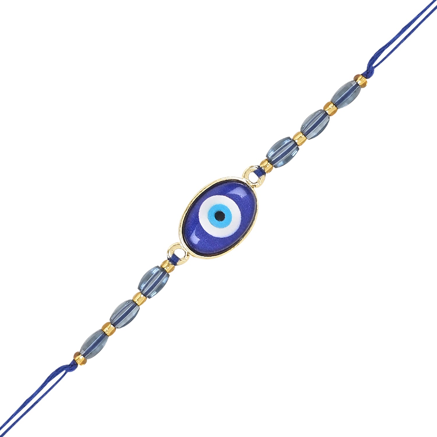 Evil Eye Shape Bhaiya Bhabhi Lumba Bracelet & Rakhi With Roli Chawal & Card