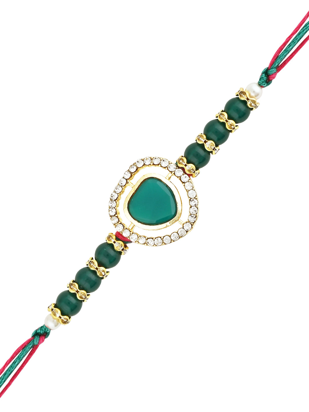 Elegant Bhaiya Bhabhi Lumba & Pearl Rakhi With Roli Chawal & Card