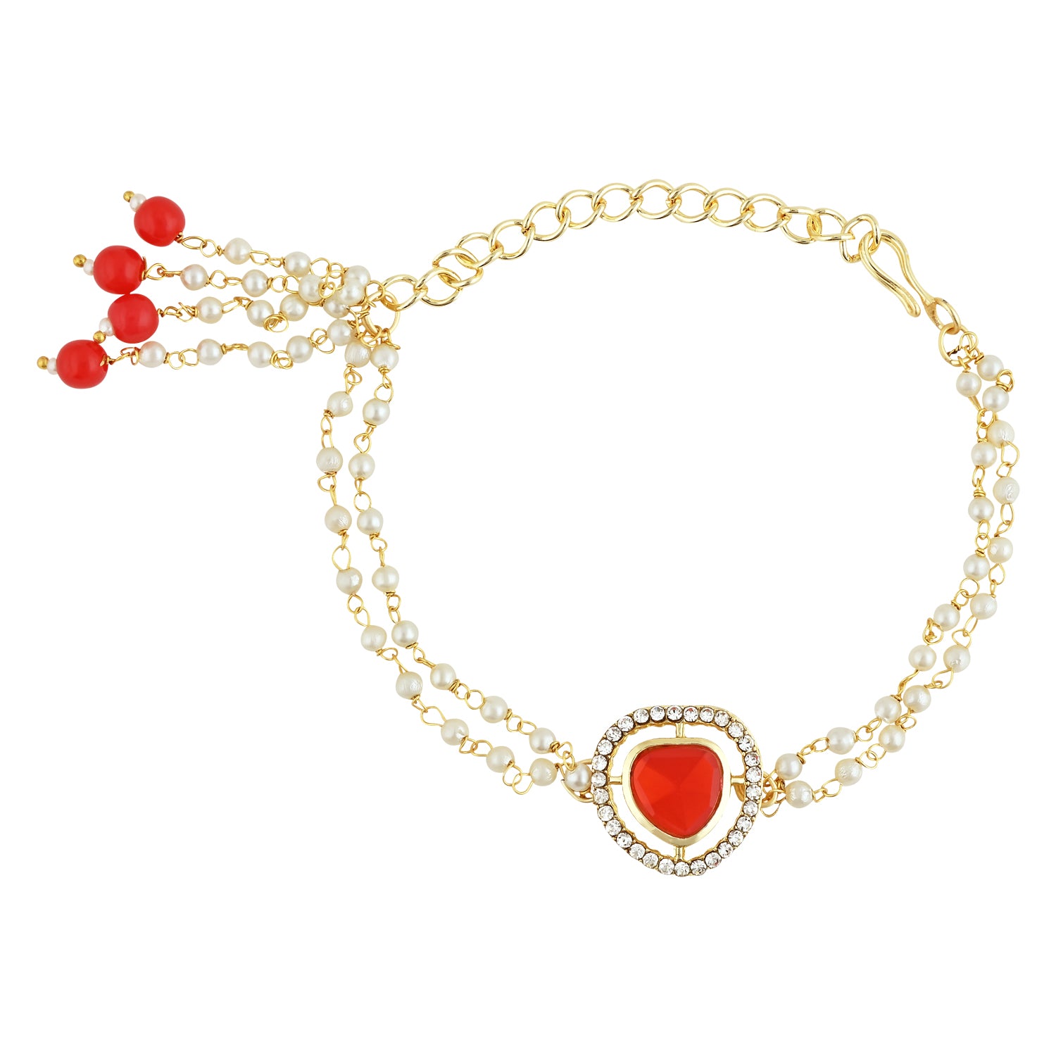 Elegant Bhaiya Bhabhi Lumba & Pearl Rakhi With Roli Chawal & Card