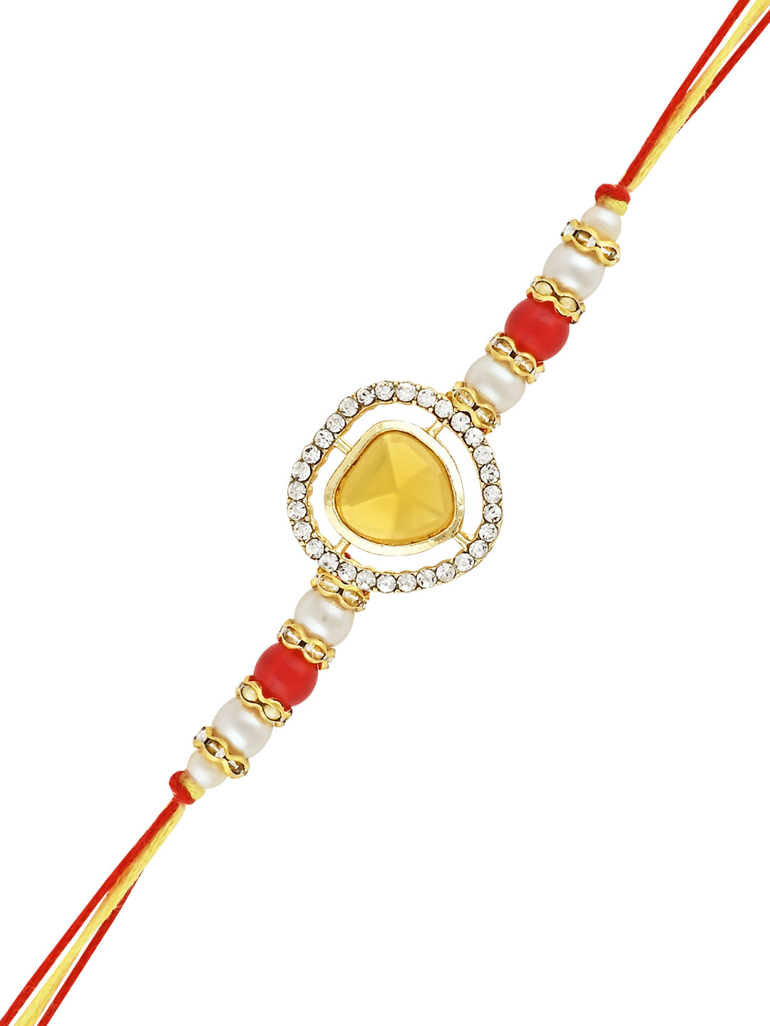 Elegant Bhaiya Bhabhi Lumba & Pearl Rakhi With Roli Chawal & Card