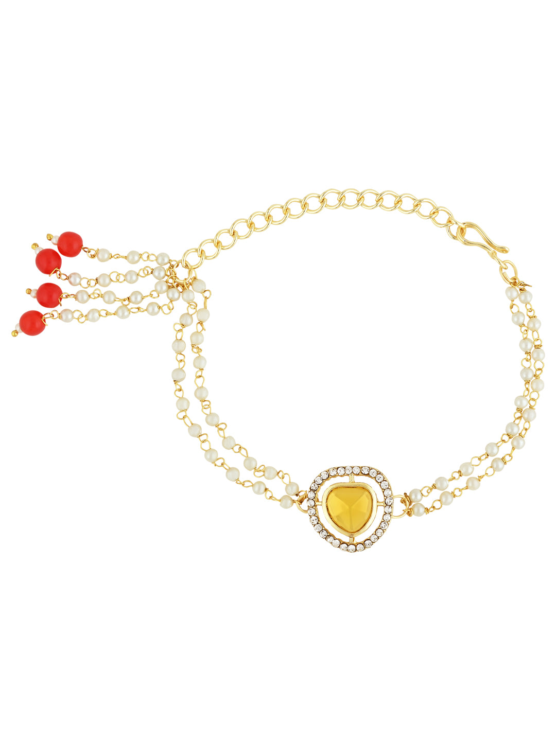 Elegant Bhaiya Bhabhi Lumba & Pearl Rakhi With Roli Chawal & Card