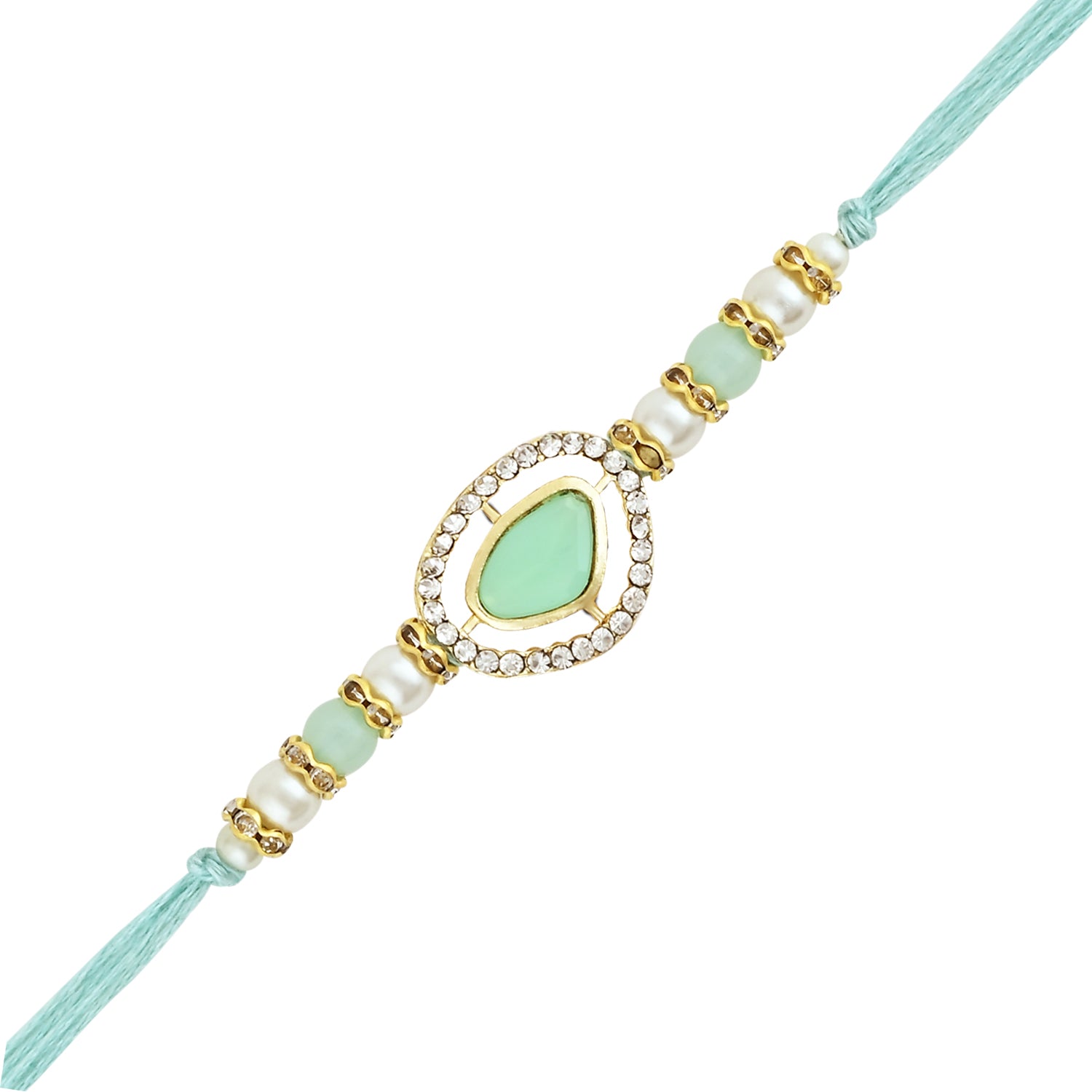 Elegant Bhaiya Bhabhi Lumba & Pearl Rakhi With Roli Chawal & Card