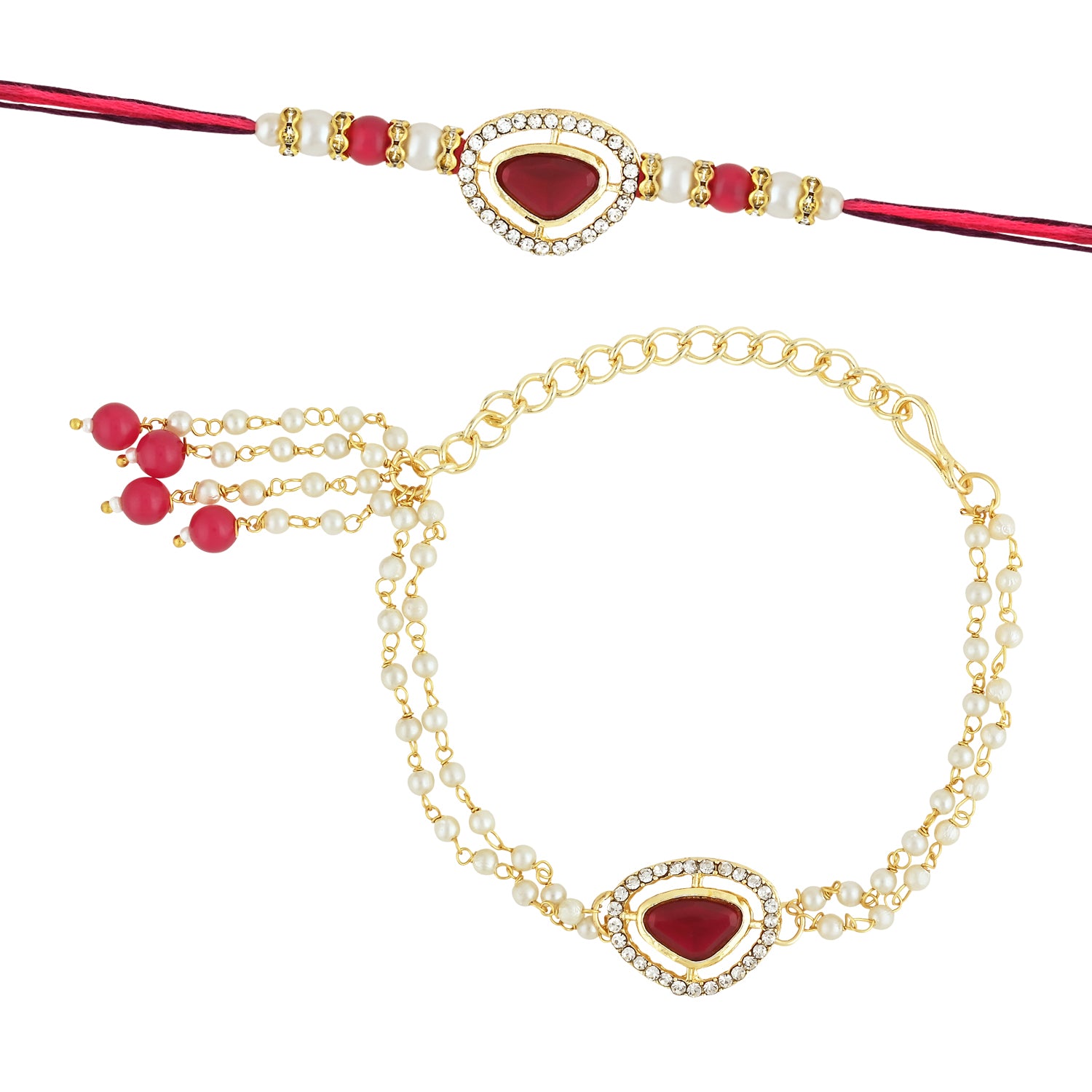 Elegant Bhaiya Bhabhi Lumba Pearl & Rakhi With Roli Chawal & Card
