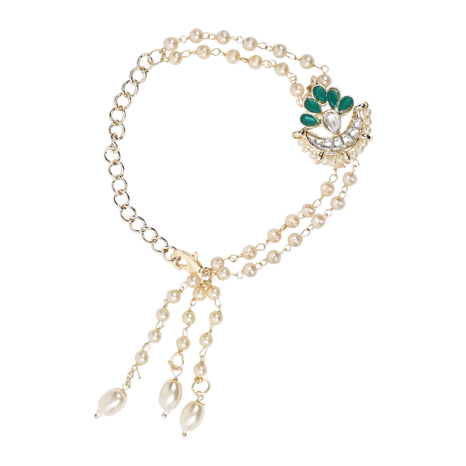 Green Pearl & Kundan Adjustable Bracelet