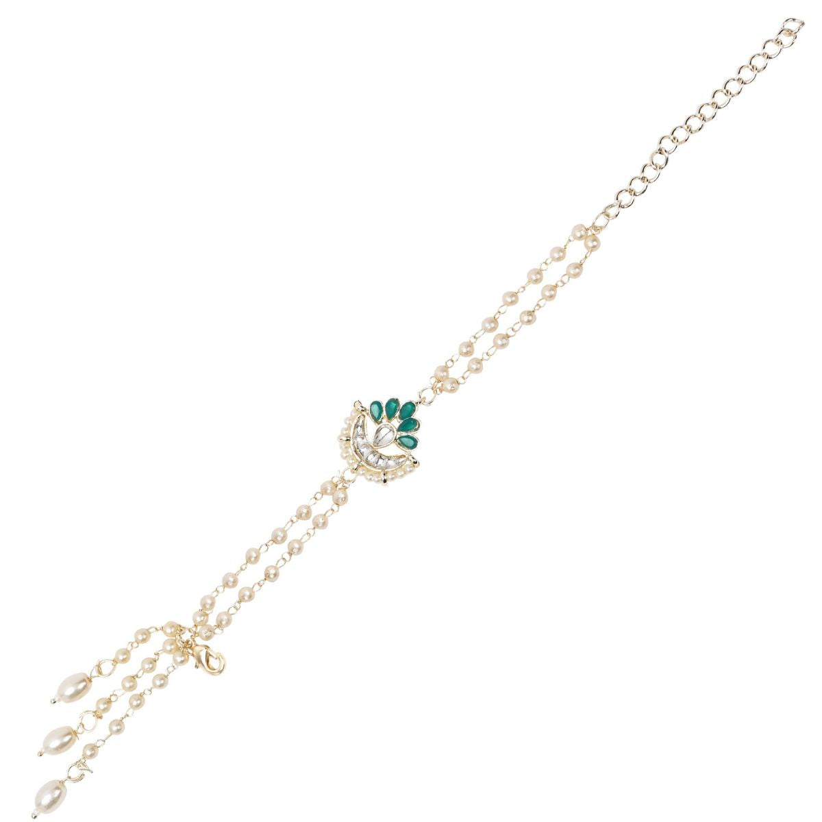 Green Pearl & Kundan Adjustable Bracelet