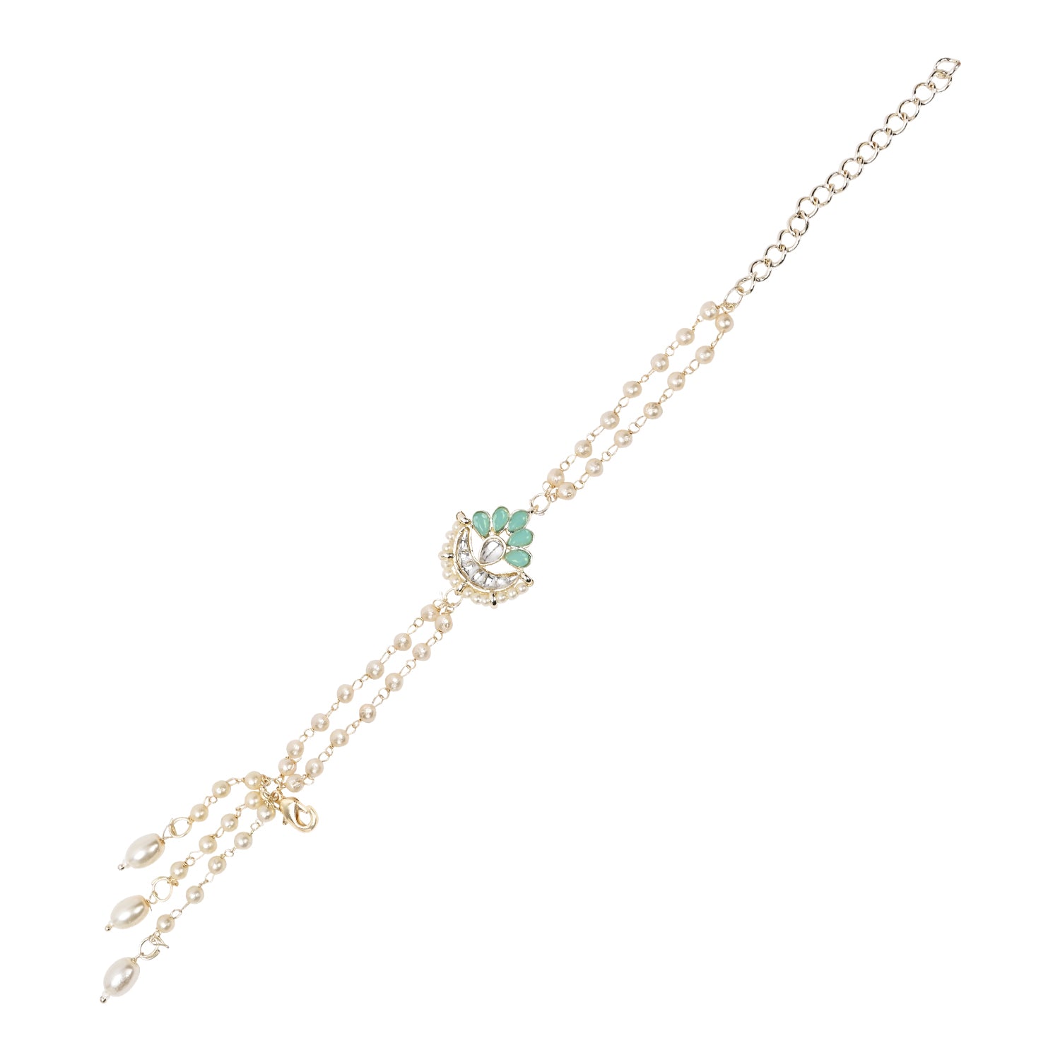 Elegant Bhaiya Bhabhi Lumba Pearl Mint Rakhi With Roli Chawal &Card