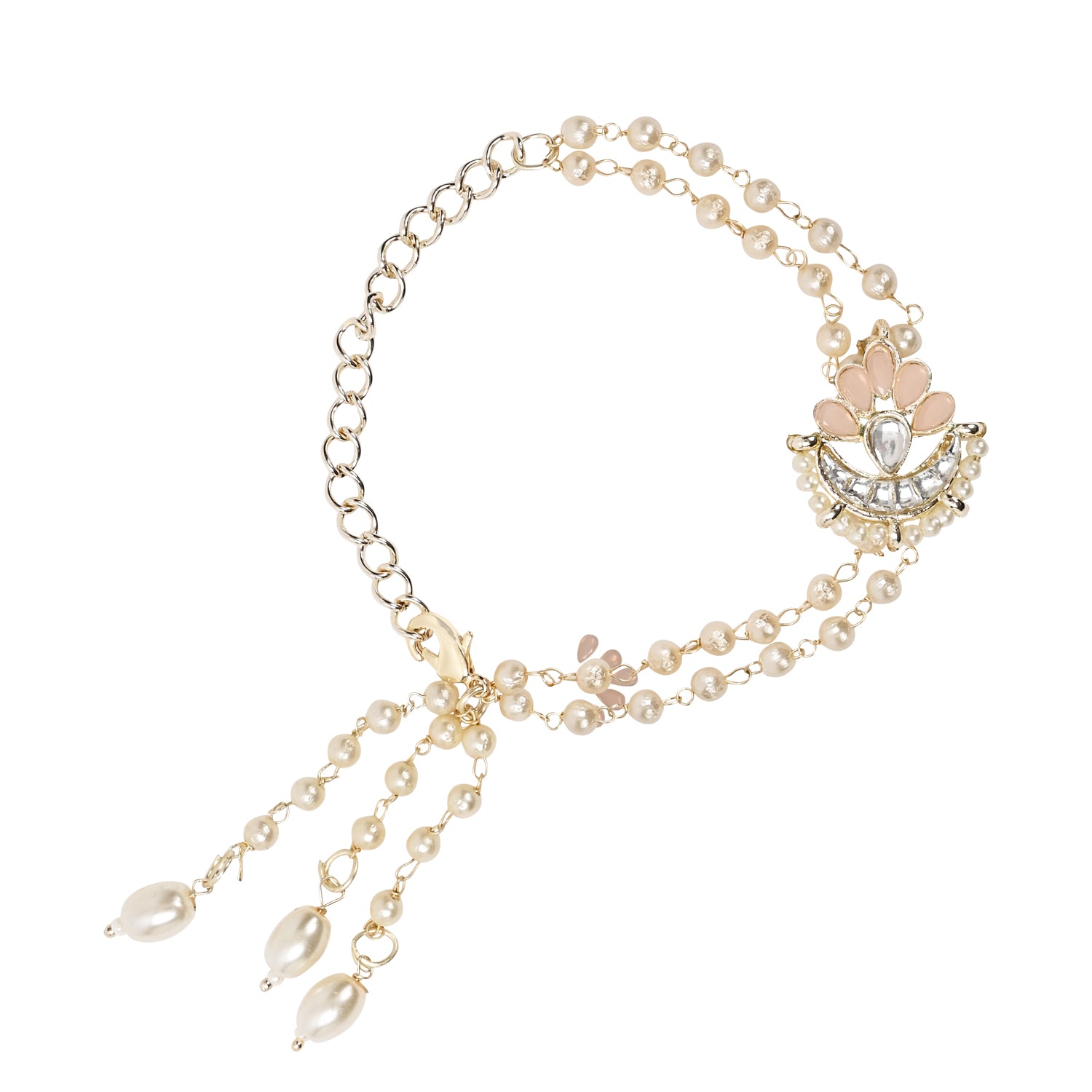 Peach Pearl & Kundan Adjustable Bracelet