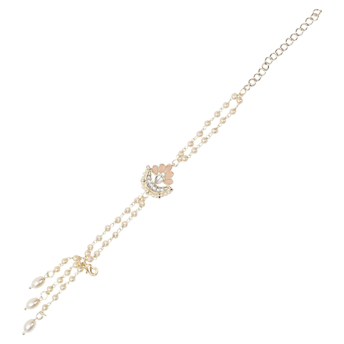 Peach Pearl & Kundan Adjustable Bracelet
