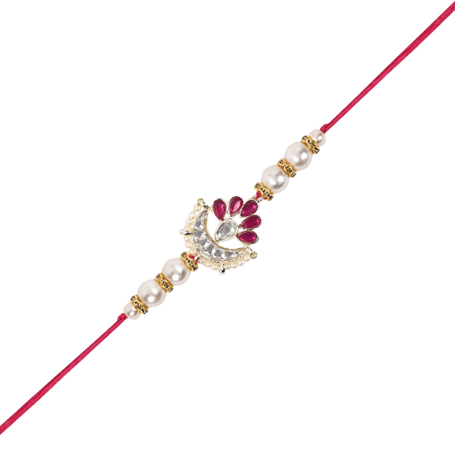 Elegant Bhaiya Bhabhi Lumba Pearl Pink Rakhi With Roli Chawal &Card