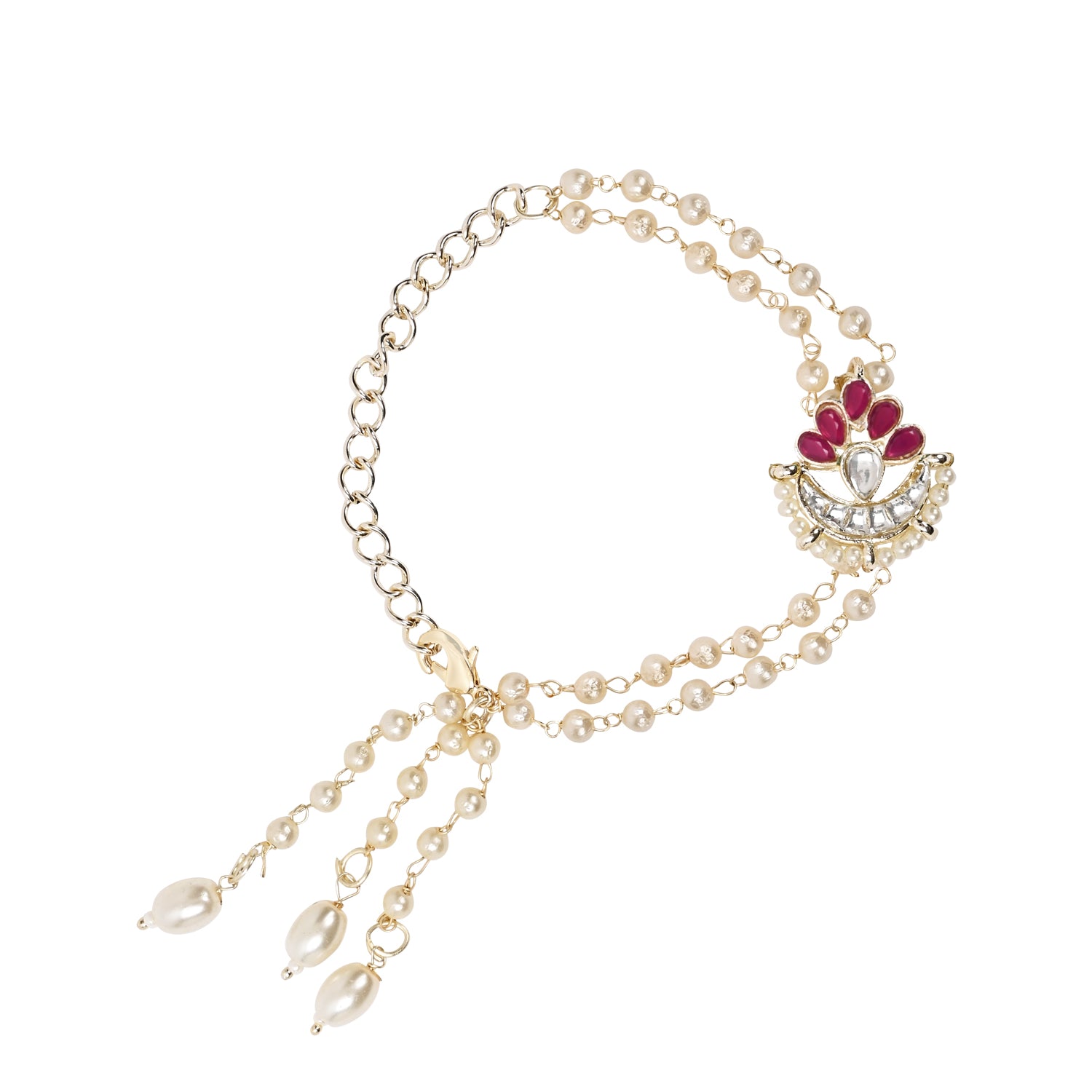 Pink Pearl & Kundan Adjustable Bracelet