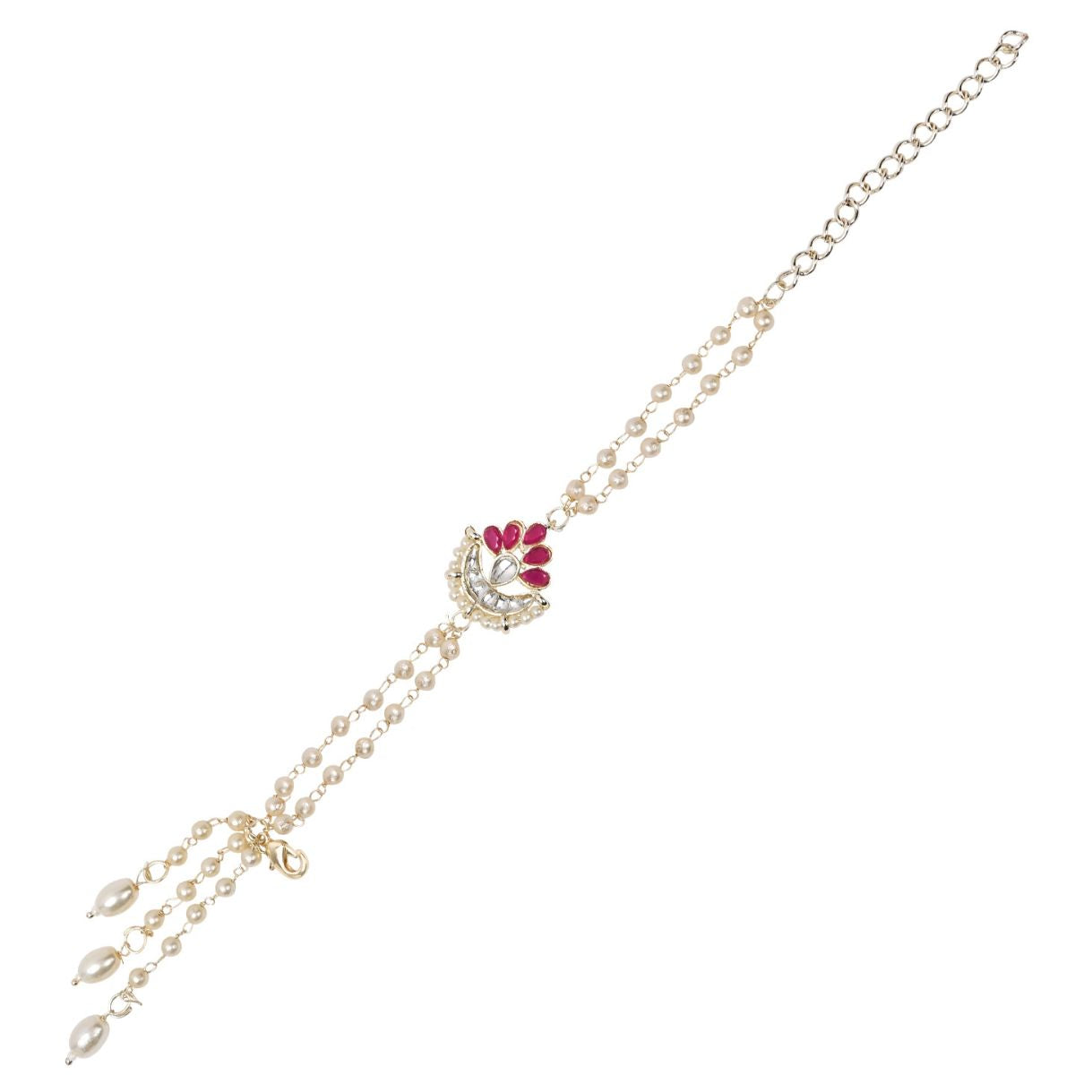 Pink Pearl & Kundan Adjustable Bracelet
