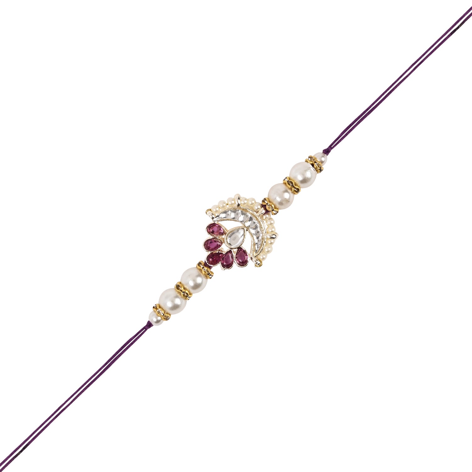 Elegant Bhaiya Bhabhi Lumba Pearl Wine & Rakhi With Roli Chawal &Card
