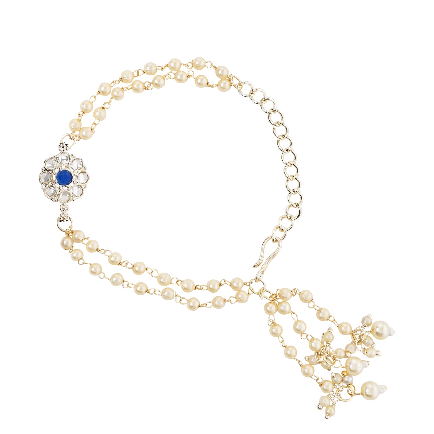 Blue Pearl & Kundan Adjustable Bracelet