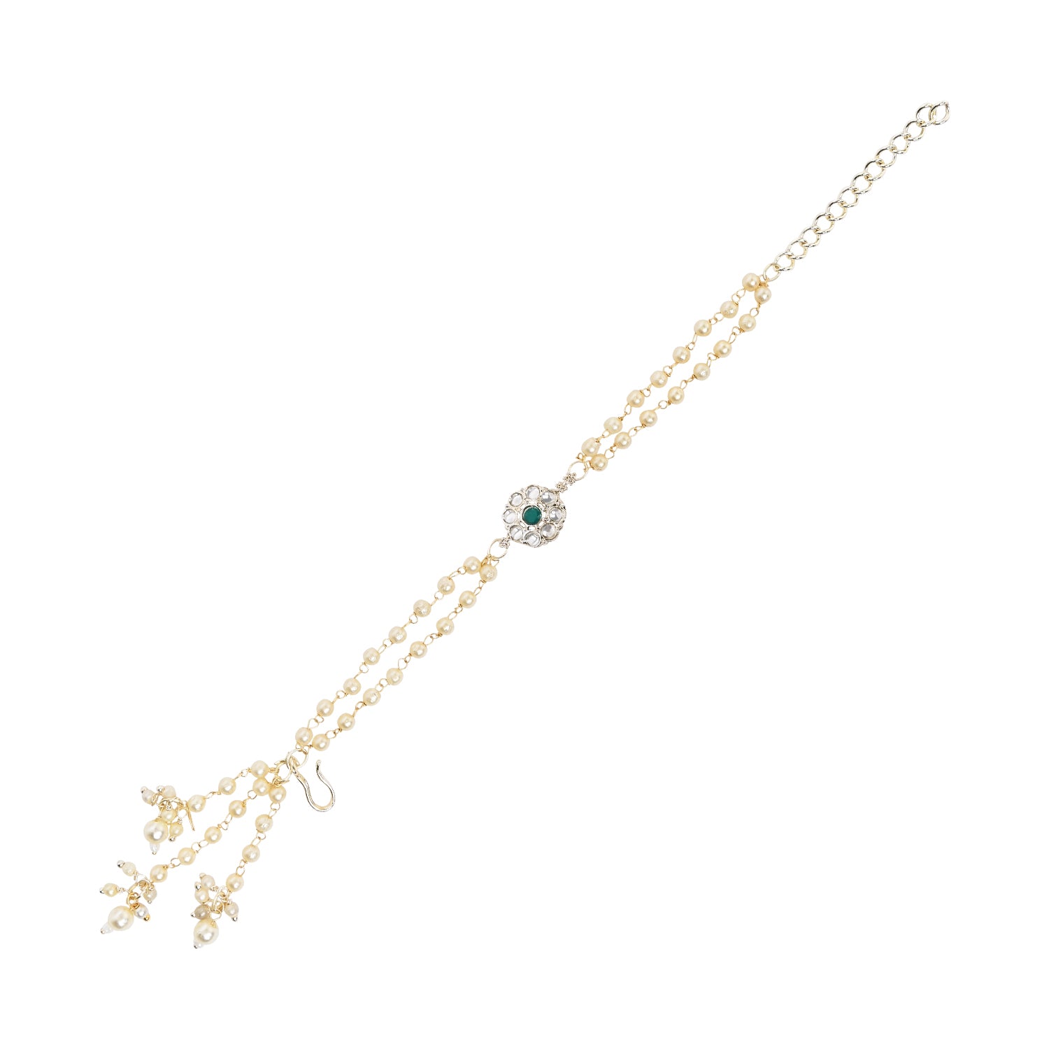 Elegant Bhaiya Bhabhi Green Lumba & Pearl Rakhi With Roli Chawal &Card