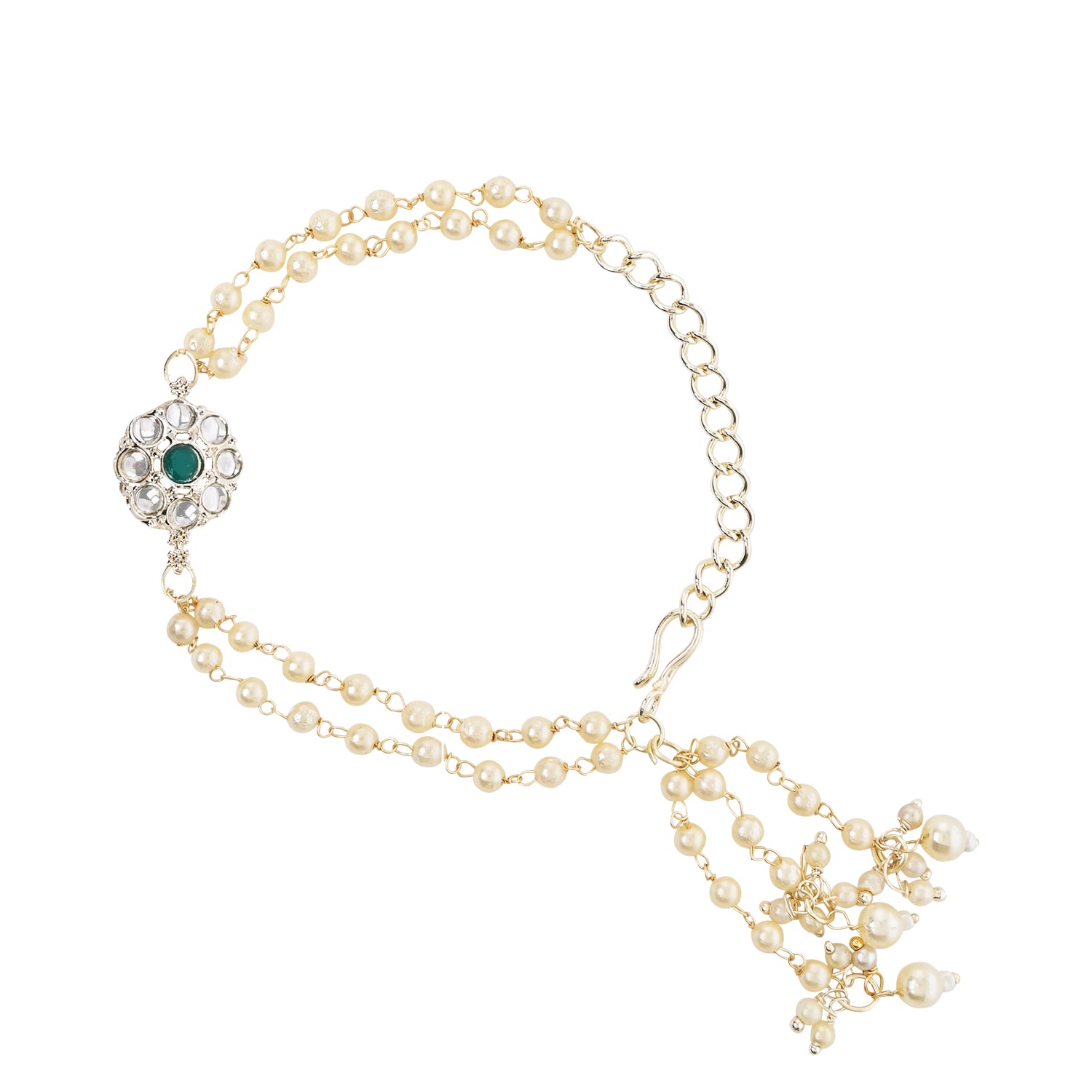 Green Pearl & Kundan Adjustable Bracelet