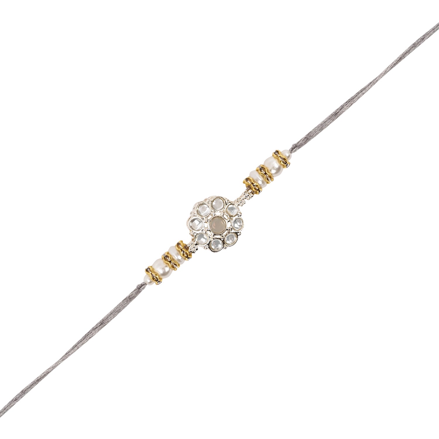 Elegant Bhaiya Bhabhi Lumba Pearl & Rakhi With Roli Chawal & Card
