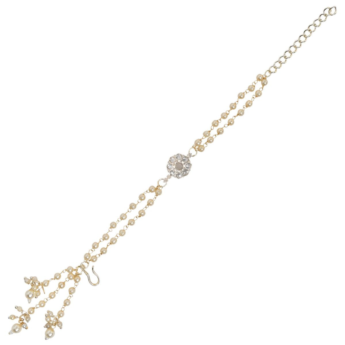 Grey Pearl & Kundan Adjustable Bracelet