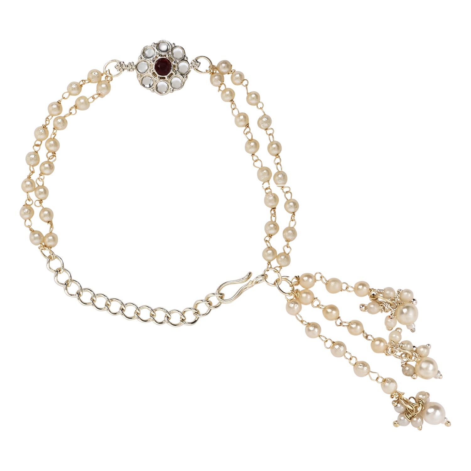 Elegant Bhaiya Bhabhi Maroon Lumba Pearl & Rakhi With Roli Chawal & Card
