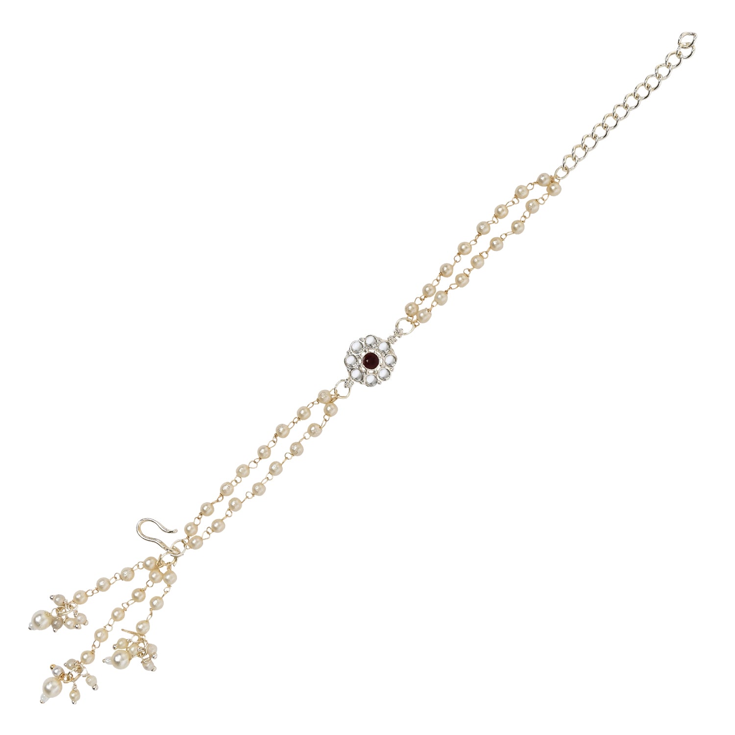 Elegant Bhaiya Bhabhi Maroon Lumba Pearl & Rakhi With Roli Chawal & Card