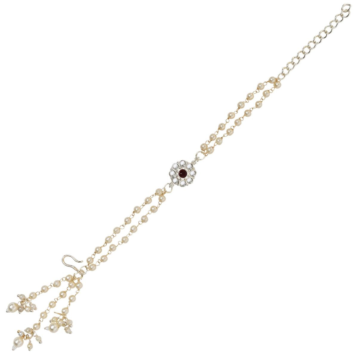 Maroon Pearl & Kundan Adjustable Bracelet
