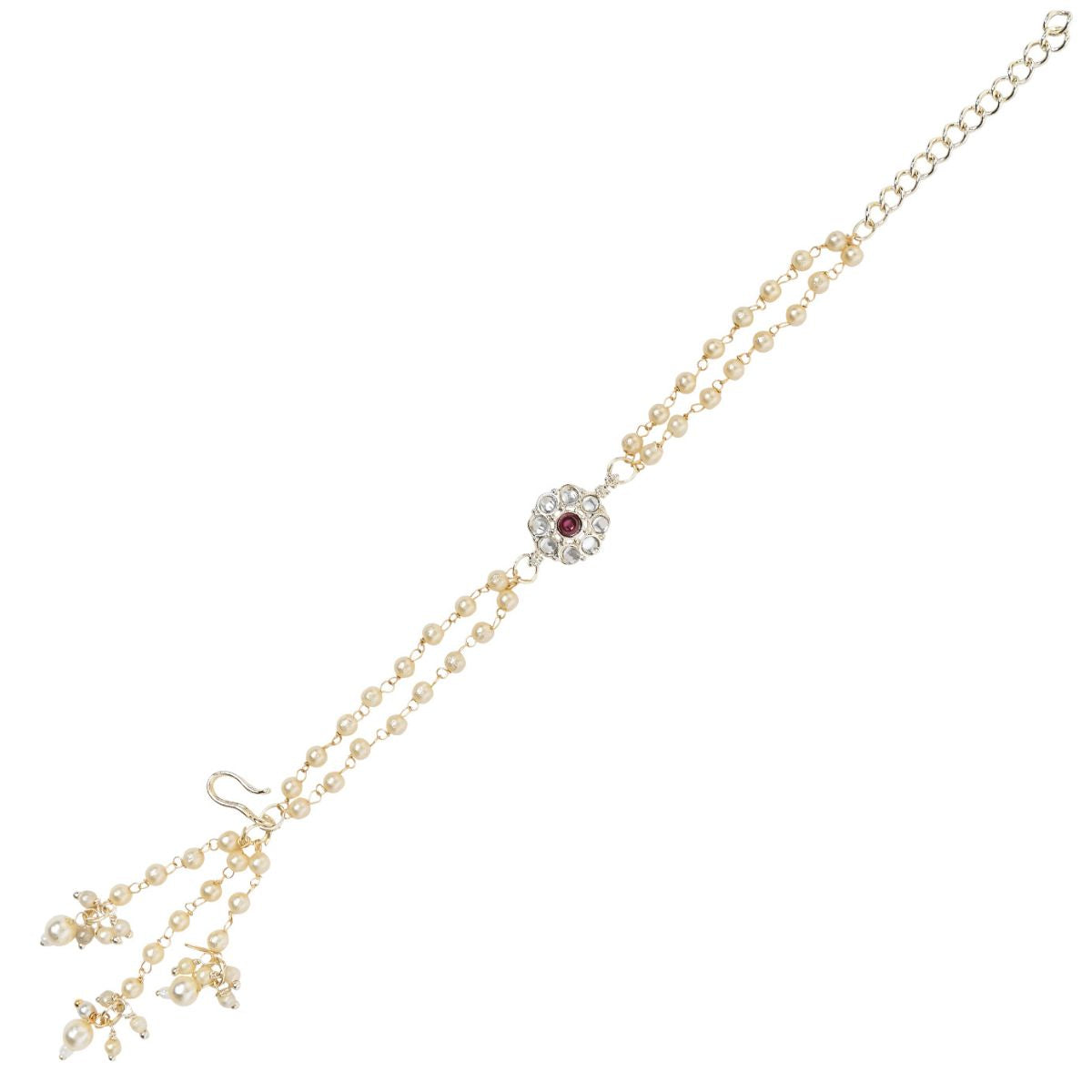 Wine Pearl & Kundan Adjustable Bracelet