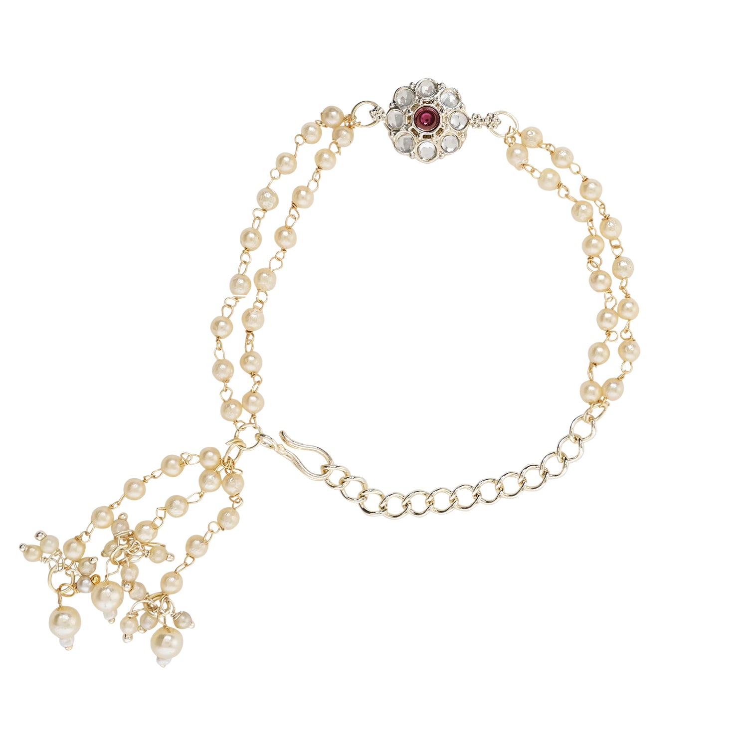 Wine Pearl & Kundan Adjustable Bracelet