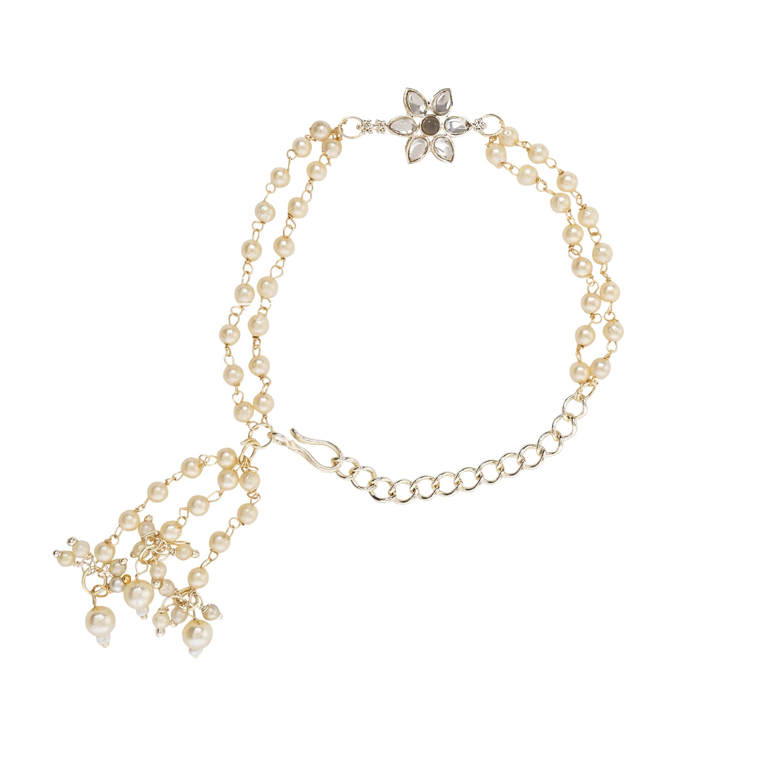 Grey Pearl & Kundan Adjustable Bracelet