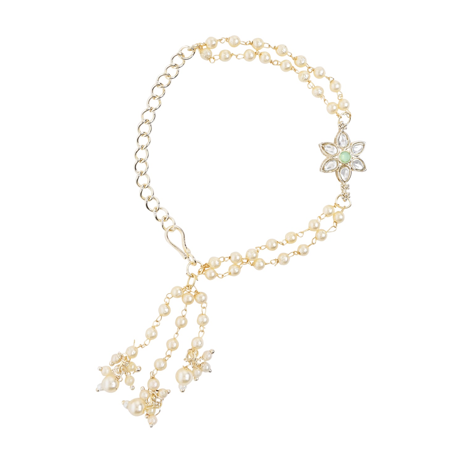 Mint Pearl & Kundan Adjustable Bracelet