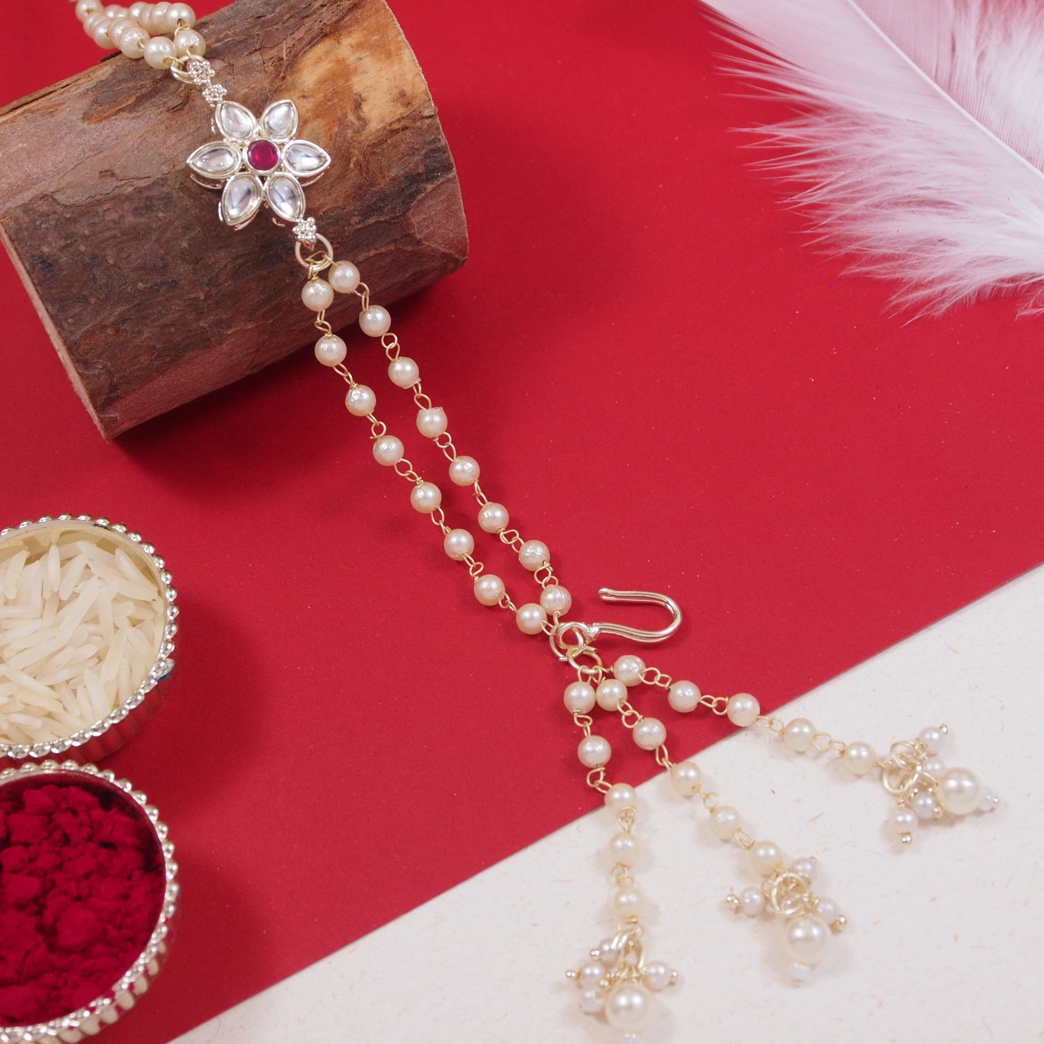 Pink Pearl & Kundan Adjustable Bracelet