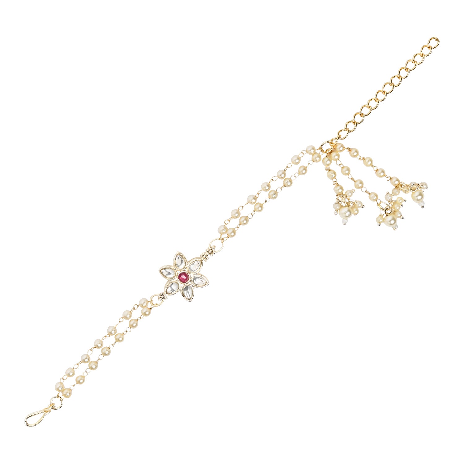 Pink Pearl & Kundan Adjustable Bracelet