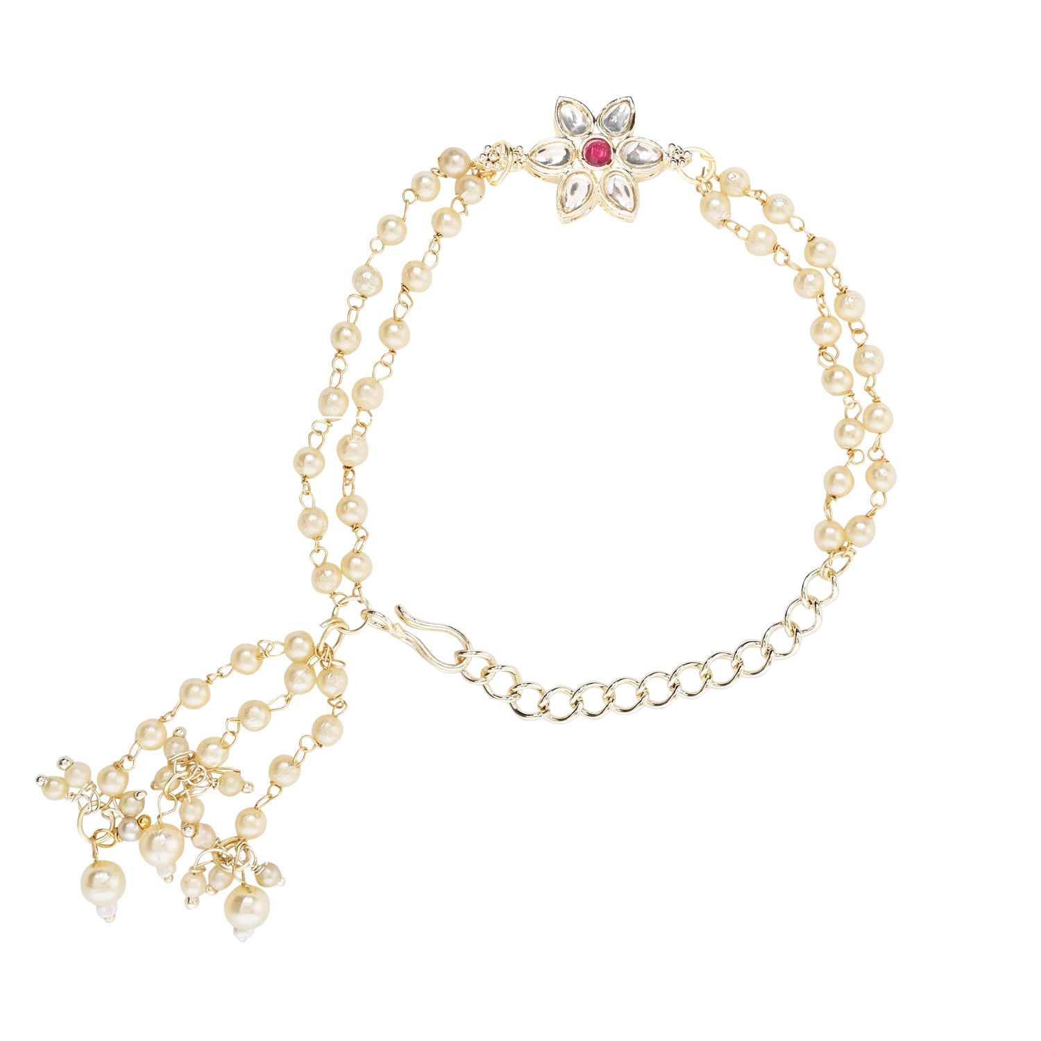 Pink Pearl & Kundan Adjustable Bracelet