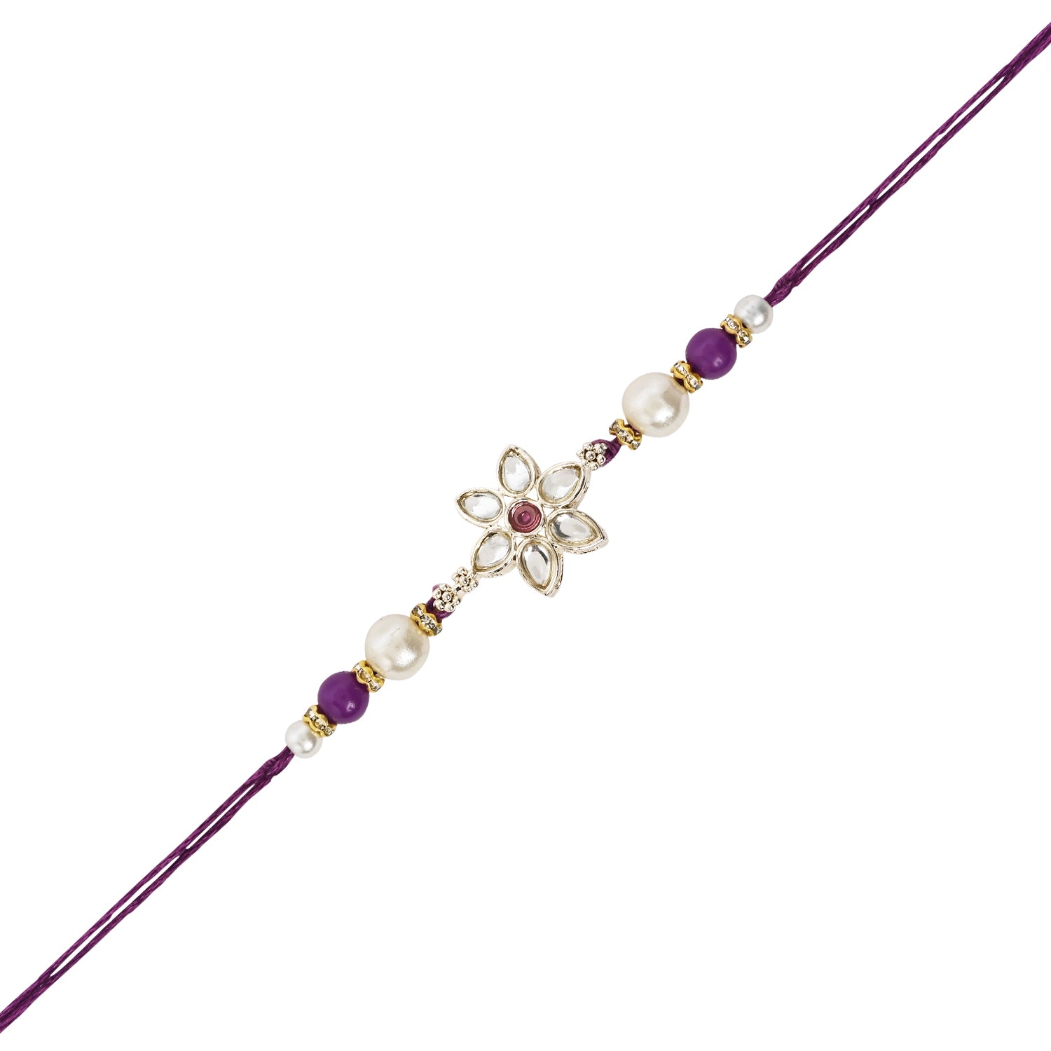 Elegant Bhaiya Bhabhi Wine Lumba Pearl Rakhi With Roli Chawal &Card