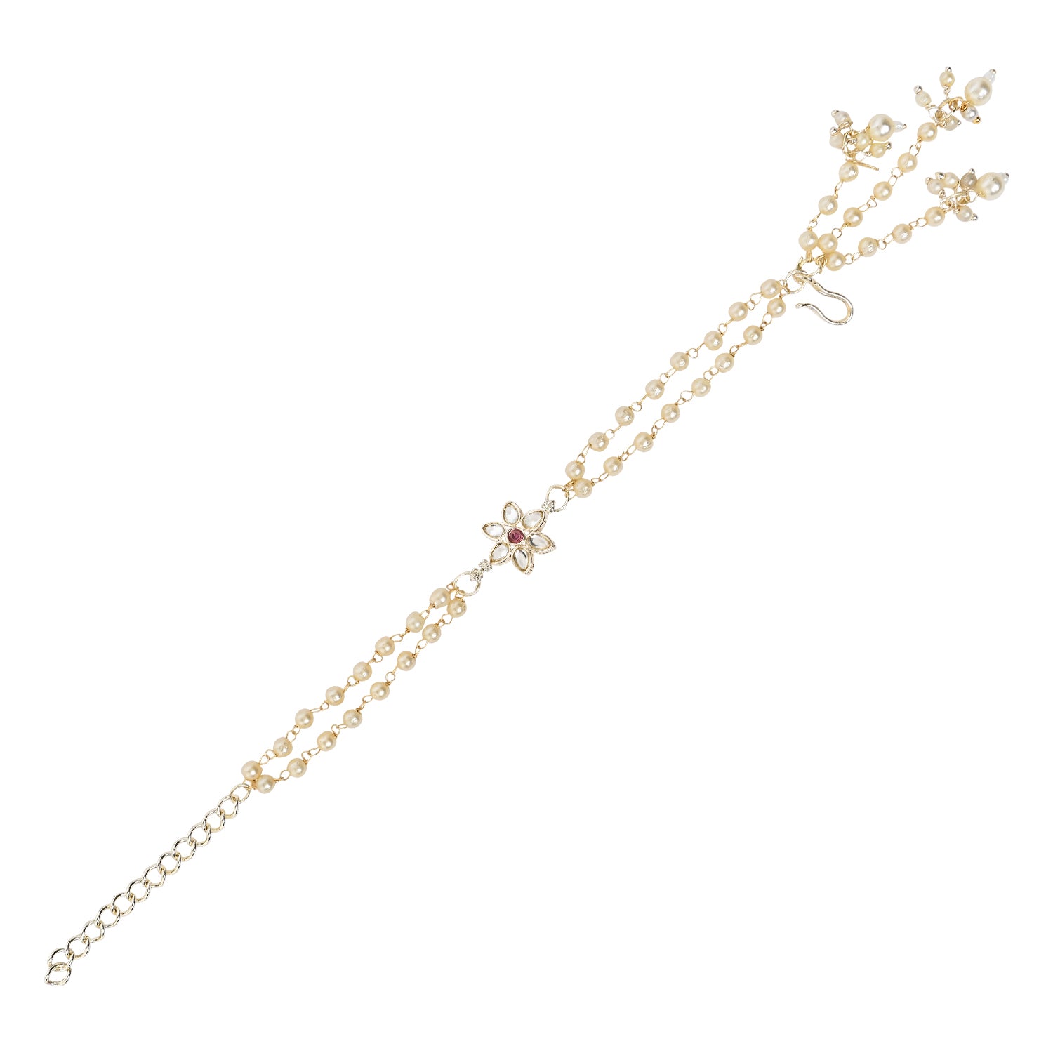 Wine Pearl & Kundan Adjustable Bracelet