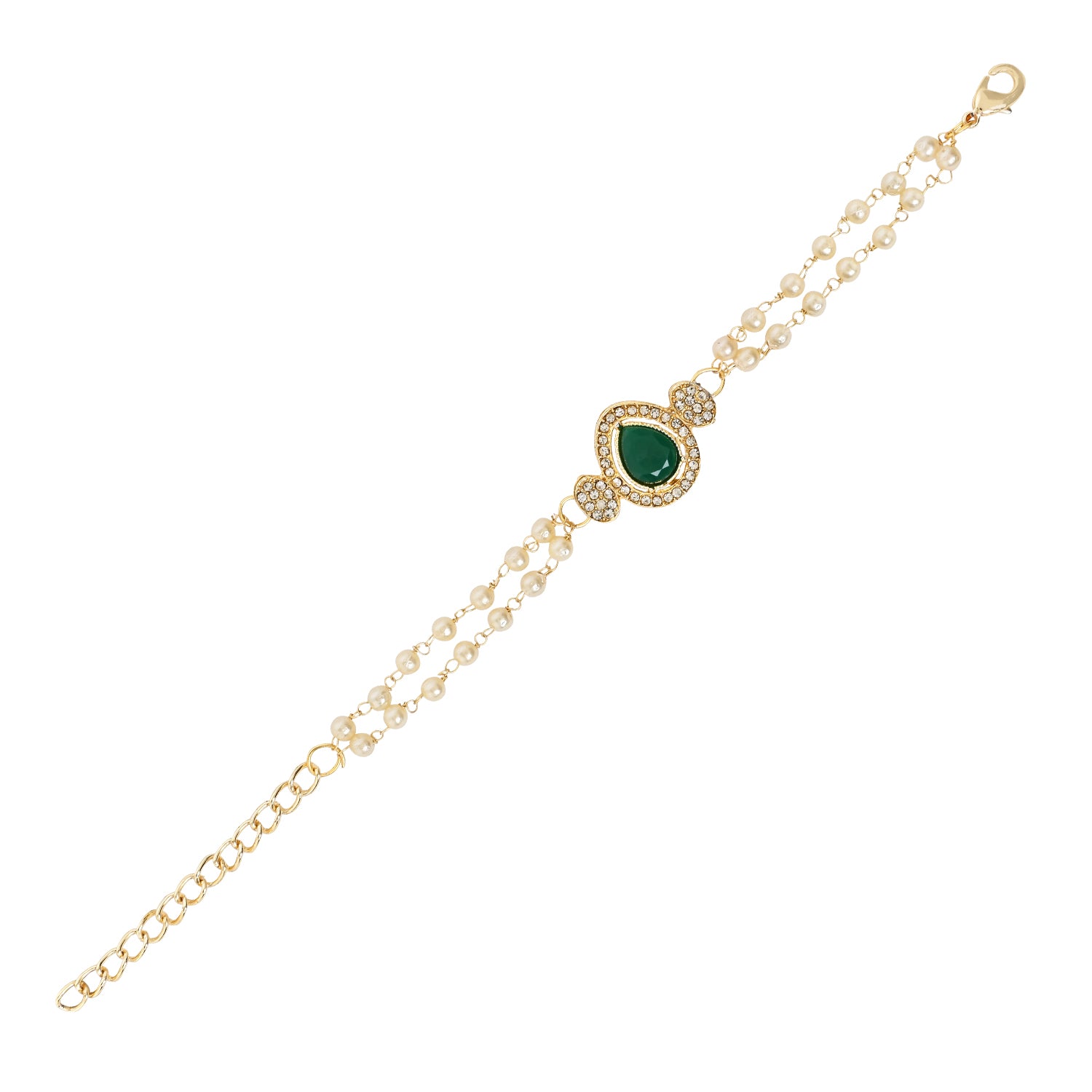 Elegant Bhaiya Bhabhi Green Lumba & Pearl Rakhi With Roli Chawal &Card