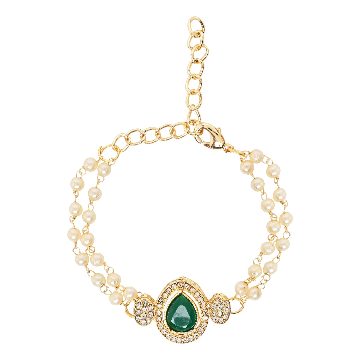 Green Pearl & Kundan Adjustable Bracelet