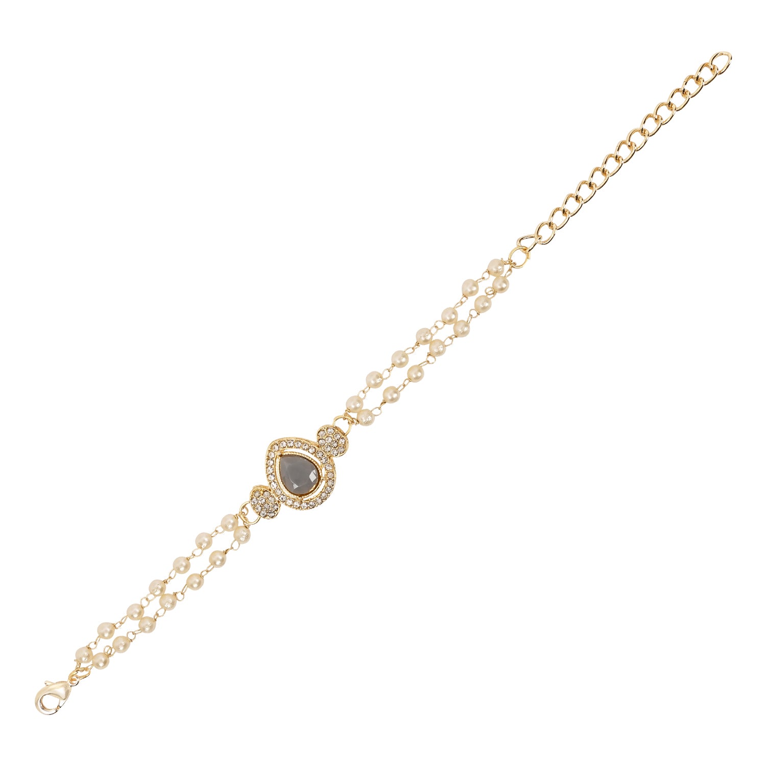 Elegant Bhaiya Bhabhi Grey Lumba & Pearl Rakhi With Roli Chawal &Card