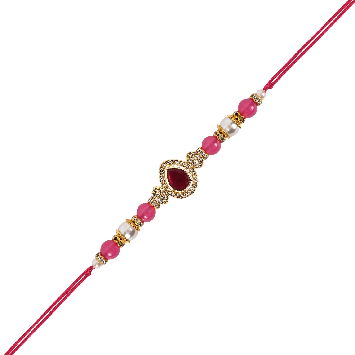 Elegant Bhaiya Bhabhi Pink Lumba Pearl & Rakhi With Roli Chawal &Card