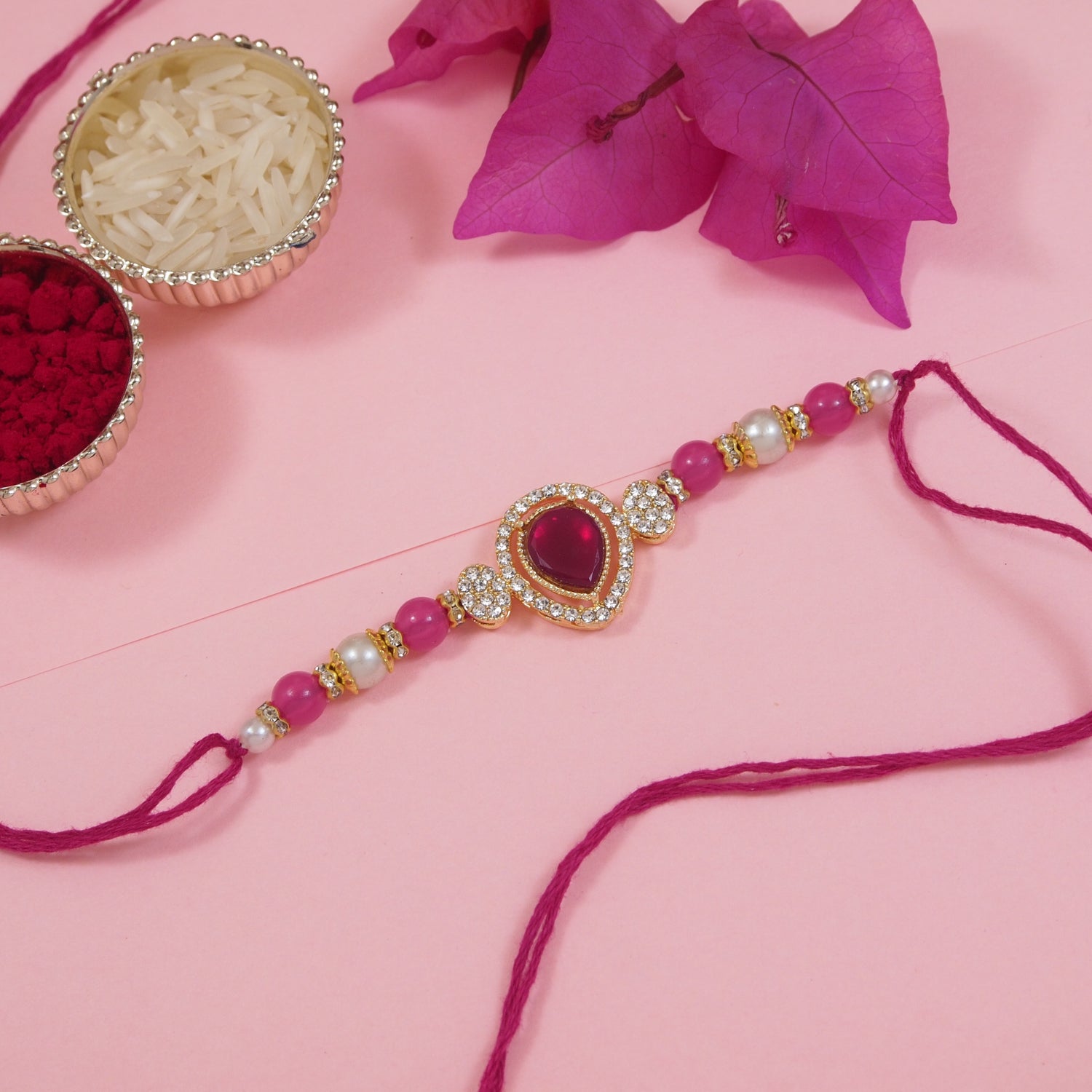 Elegance Kundan & Pearl Beads Rakhi with Roli Chawal & Card (Pack of 2)